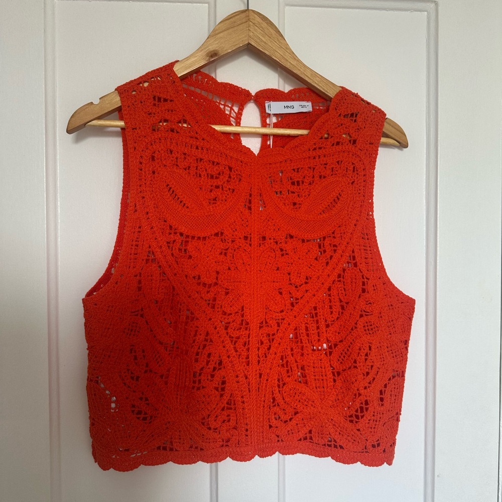 Mango Bright Orange Crochet Tank Top